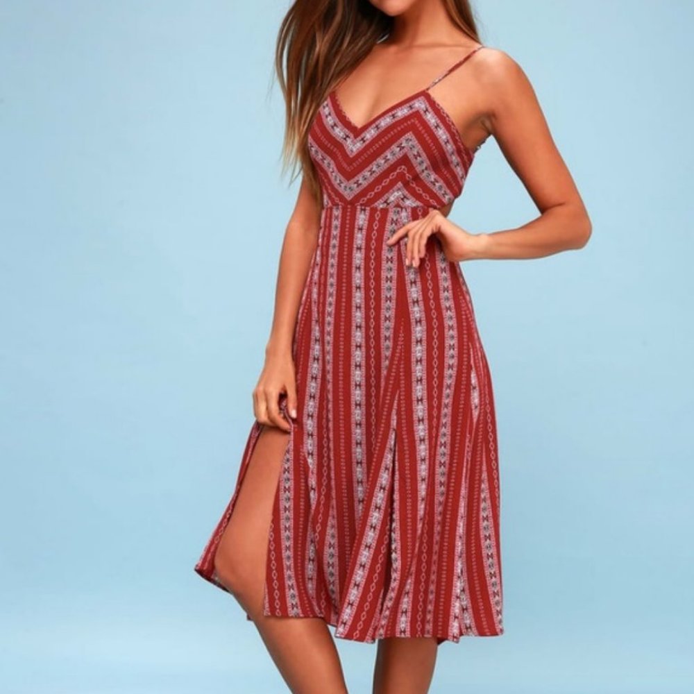 Lulu's Spaghetti Strap Red Printed Midi Dress